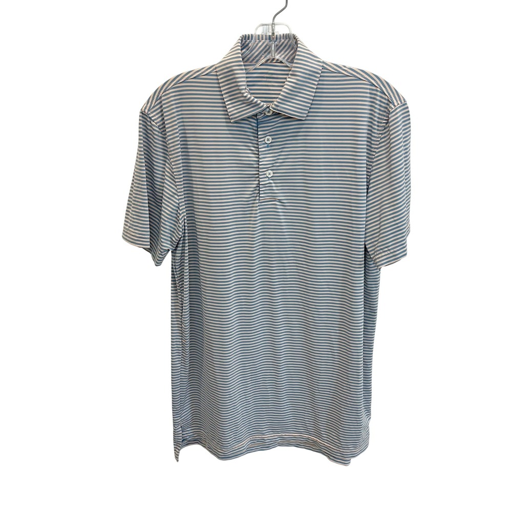 Southern Tide Mens Blue Light Pink Striped Short Sleeve Performance Polo SMALL